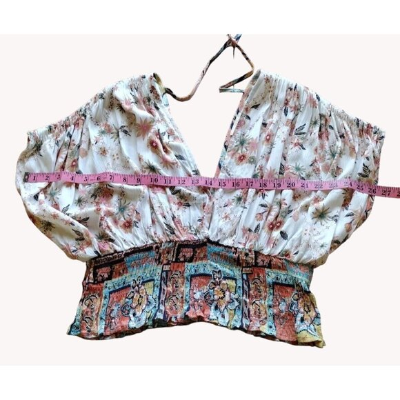 ee some Top Large Floral Elastic Waist Deep V Tie Neck - Picture 4 of 13